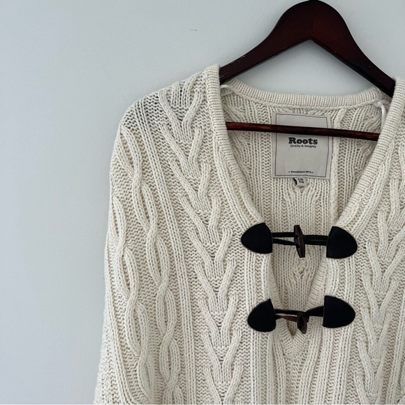 Roots Cream Cable Knit Cardigan Toggle Closure Wool Blend Cozy Chunky Sweater - Picture 4 of 6